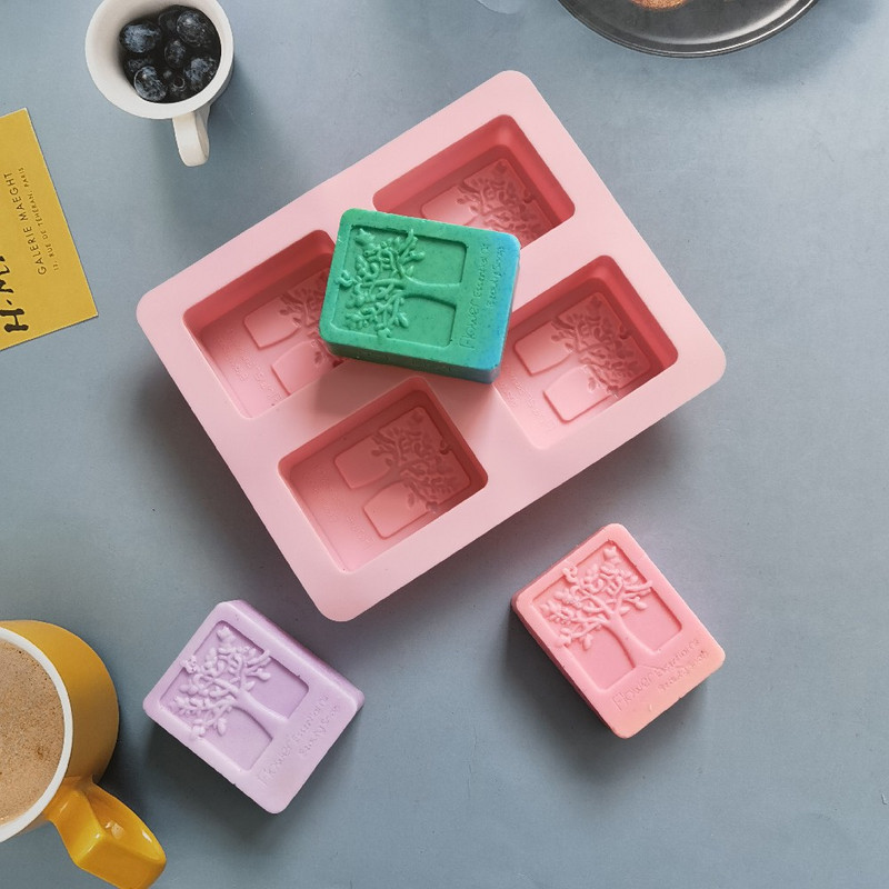 Szilikon szappanforma DIY kézzel készített kézműves 3D szappanforma szilikon fa alakú négyszögletes 4 formájú szappanforma szappankészítéshez
