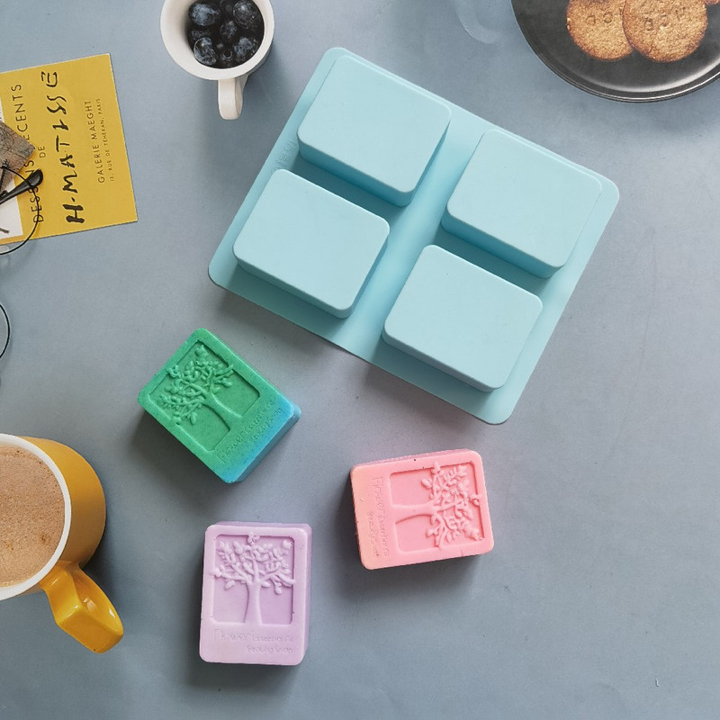 Szilikon szappanforma DIY kézzel készített kézműves 3D szappanforma szilikon fa alakú négyszögletes 4 formájú szappanforma szappankészítéshez