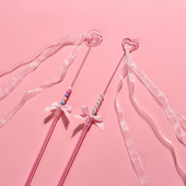 Rózsaszín macska ugrató pálca csengővel, kézzel készített masnis macskajáték toll szív bojt streamer interaktív kisállat játék kisállat kiegészítők