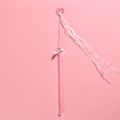 Rózsaszín macska ugrató pálca csengővel, kézzel készített masnis macskajáték toll szív bojt streamer interaktív kisállat játék kisállat kiegészítők