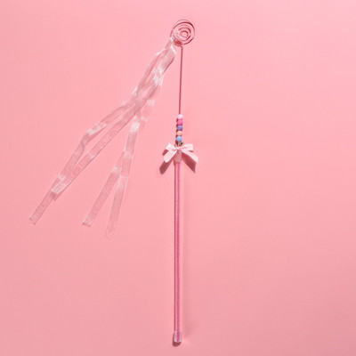 Rózsaszín macska ugrató pálca csengővel, kézzel készített masnis macskajáték toll szív bojt streamer interaktív kisállat játék kisállat kiegészítők