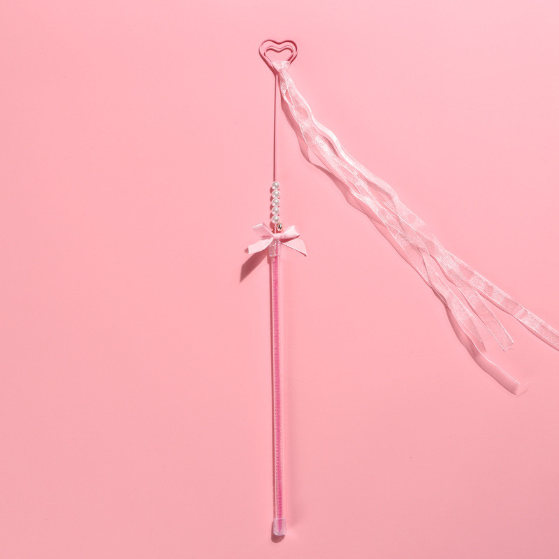 Rózsaszín macska ugrató pálca csengővel, kézzel készített masnis macskajáték toll szív bojt streamer interaktív kisállat játék kisállat kiegészítők