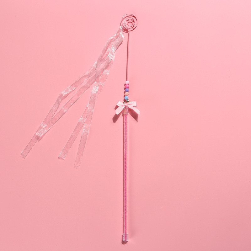 Rózsaszín macska ugrató pálca csengővel, kézzel készített masnis macskajáték toll szív bojt streamer interaktív kisállat játék kisállat kiegészítők