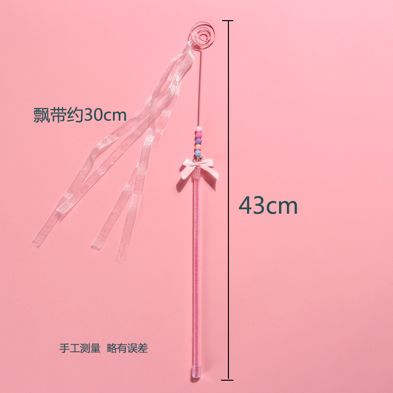 Rózsaszín macska ugrató pálca csengővel, kézzel készített masnis macskajáték toll szív bojt streamer interaktív kisállat játék kisállat kiegészítők