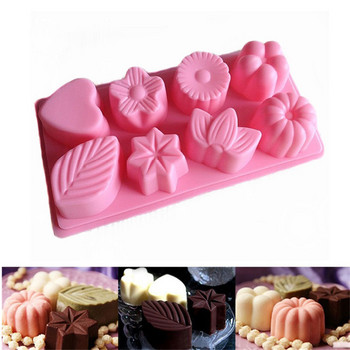 Силиконови форми с форма на цвете и сърце с 8 кухини за бомба за баня Сапун Шоколадови бонбони Приготвяне на желиран мус Форма за печене на торта