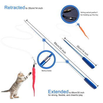 Retractable Cat Feather Wand Feather Teaser Cat Toy Stick Refill Interactive Catcher Teaser Cat Feather Fish прът забавна котка