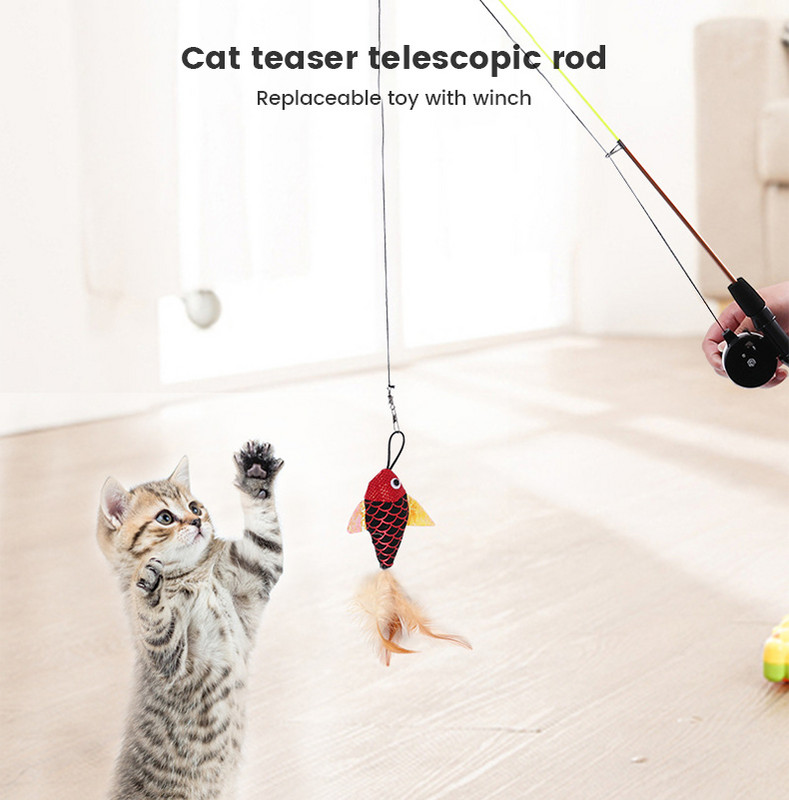 Behúzható horgászbot toll pálca macska interaktív játék hal kötekedő bot toll interakció az unalom enyhítésére, kisállat termékek