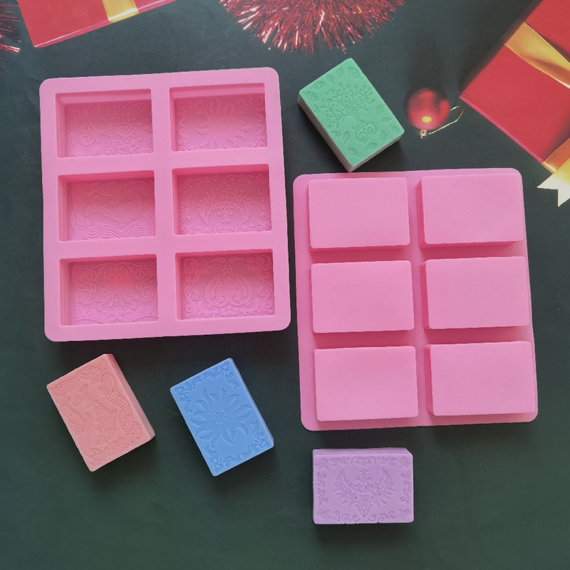 6 üreges szilikon szappanforma négyzet alakú téglalap alakú, kézzel készített szappanforma szappankészítéshez virágmintás eszközök