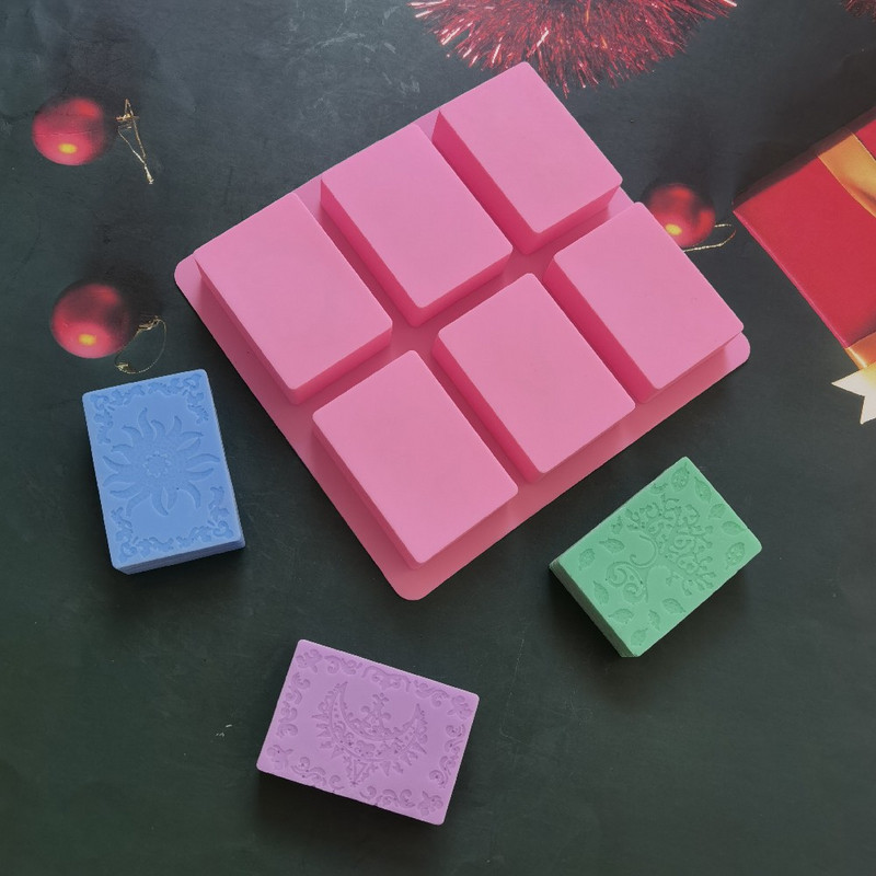 6 üreges szilikon szappanforma négyzet alakú téglalap alakú, kézzel készített szappanforma szappankészítéshez virágmintás eszközök