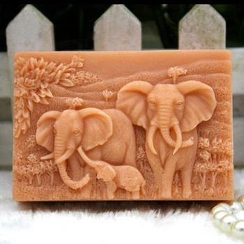 1 бр. Семейство слонове Силиконови форми за сапун Животински барове Форми за правене на сапун Квадратна форма за сапун за Baby Shower