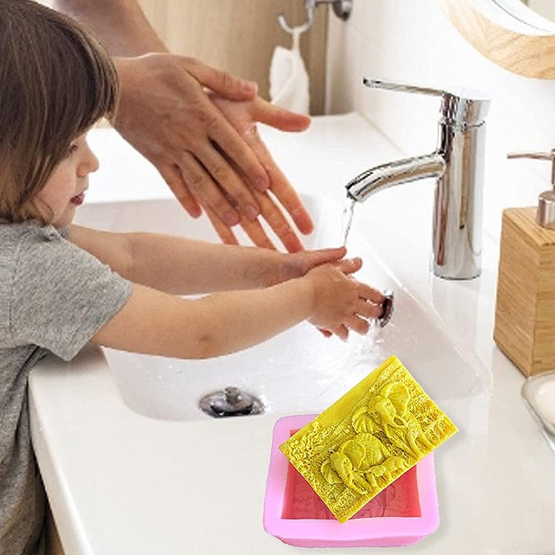 1 db Elefánt Családi Szilikon Szappan Formák Állati Szappan Készítő Formák Négyzet alakú Szappan Forma Babazuhanyhoz