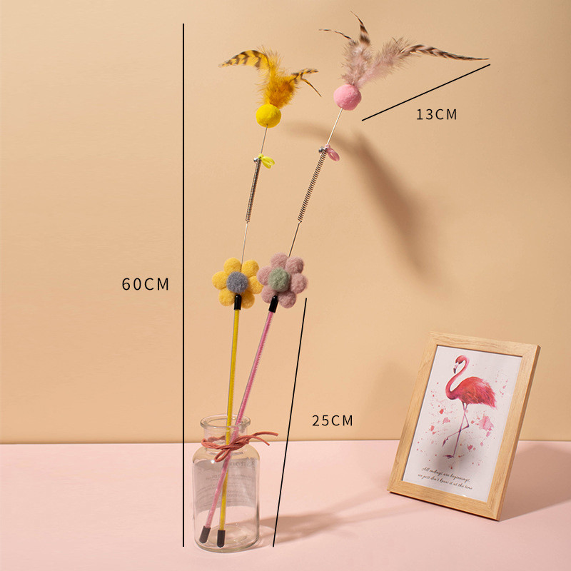 Cats Teaser interaktív játékrúd Vicces cica macska teaser interaktív játékrúd csengővel és tollas játékokkal kisállat macskáknak játékbot