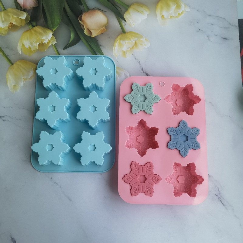 6 üreges karácsonyi hópehely formájú szilikon tortaforma sütés díszítő forma barkács kézzel készített csokoládé szappan forma