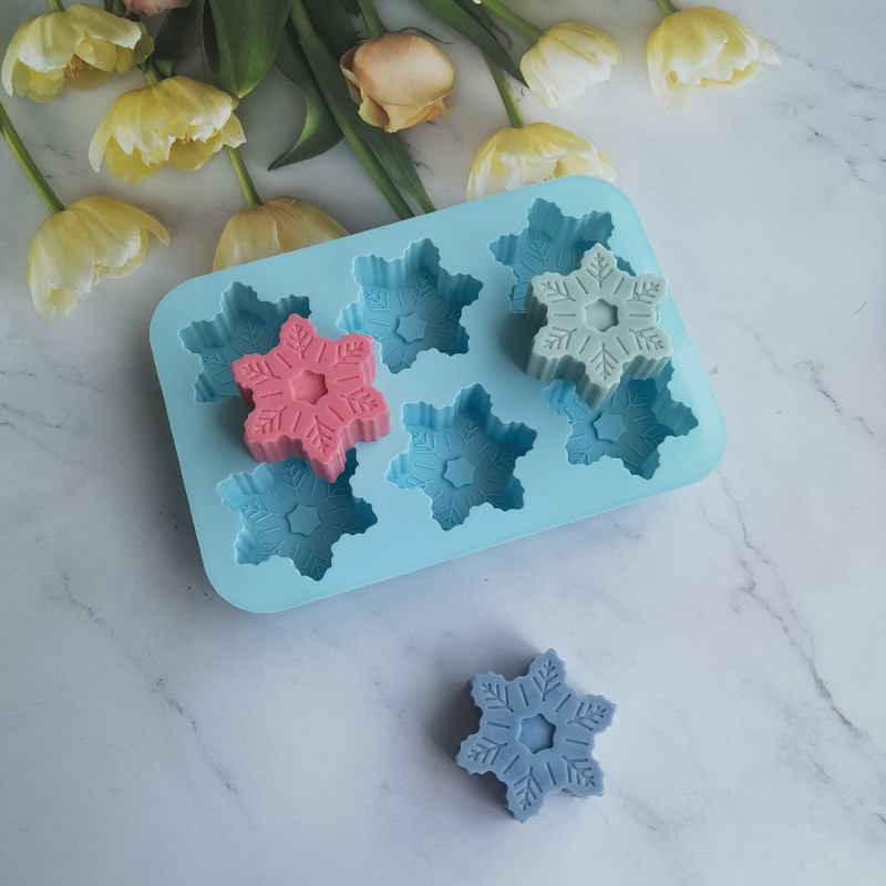 6 üreges karácsonyi hópehely formájú szilikon tortaforma sütés díszítő forma barkács kézzel készített csokoládé szappan forma