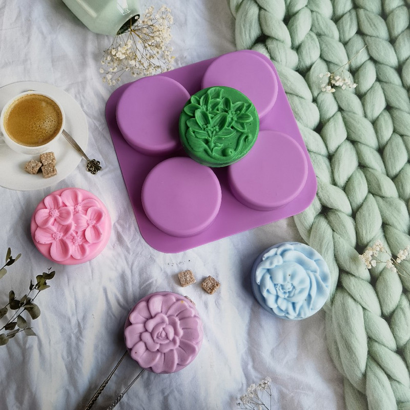 4 üreges szilikon forma Virágszappan forma barkácsolás kézzel készített szappanforma Kézzel készített csokoládé keksz torta dekoráció sütőformához kézműves