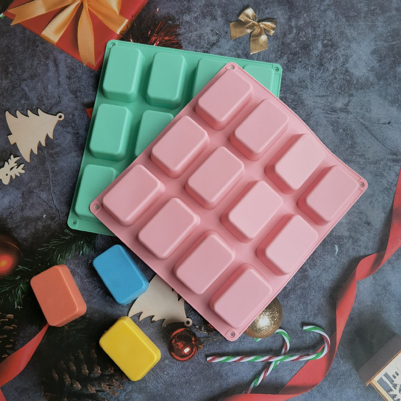 12 üreges szilikon forma szappankészítéshez Sima szappanforma, téglalap, barkácsolás, kézzel készített szappanforma tálcás forma