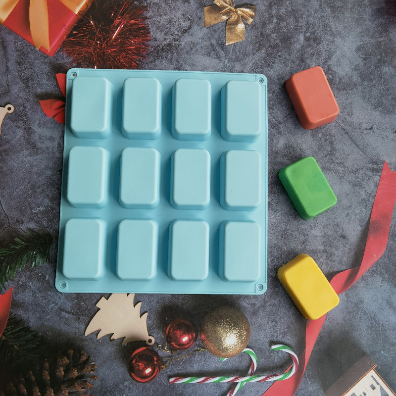 12 üreges szilikon forma szappankészítéshez Sima szappanforma, téglalap, barkácsolás, kézzel készített szappanforma tálcás forma