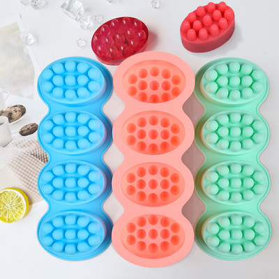 4-клетъчни 3D овални силиконови форми за сапун Масажна терапевтична лента Инструменти за правене на форми Направи си сам Ръчно изработени сапуни Смола Занаяти