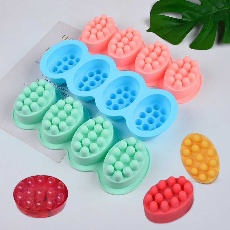 4 cellás 3D ovális alakú szilikon szappan formák Masszázs terápiás rúd formakészítő eszközök barkács kézzel készített szappanok gyanta kézművesség