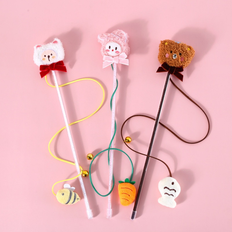 Animacinis kačių pliušinis varpelis erzinti katės lazdelę vienaragis saulėgrąžos pupelių daigas augintiniui interaktyvus garsinis žaislas