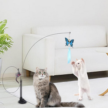 Παιχνίδι με μπαστούνι με φτερά γάτας με ραβδί διπλής κεφαλής με σταθερή πόρπη και βεντούζα Αστεία παιχνίδια για γατάκια Γάτες Παιχνίδι με καλάμι για ψάρεμα