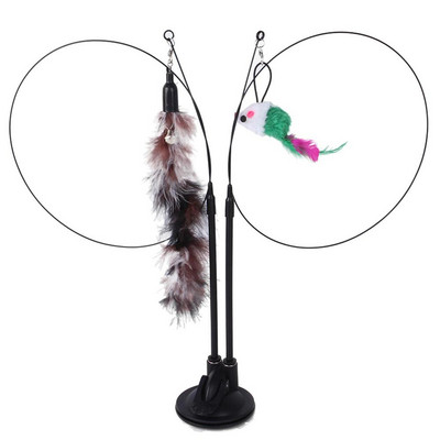 Macska ugrató pálca, kétfejű macskatoll rúd játék rögzített csattal és tapadókoronggal Vicces cicajátékok Macska horgászbot játék