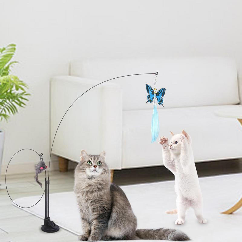 Macska ugrató pálca, kétfejű macskatoll rúd játék rögzített csattal és tapadókoronggal Vicces cicajátékok Macska horgászbot játék