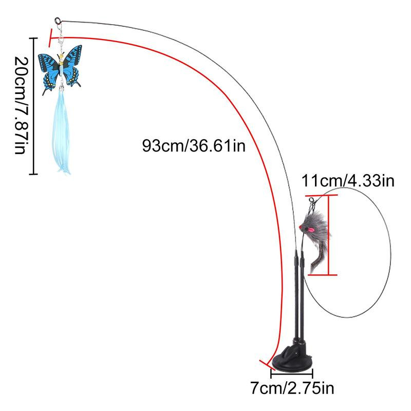 Macska ugrató pálca, kétfejű macskatoll rúd játék rögzített csattal és tapadókoronggal Vicces cicajátékok Macska horgászbot játék