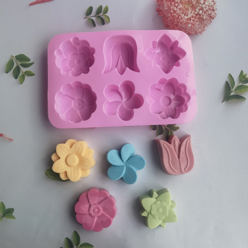 6 lyukú tulipán virág szappan forma barkácsolás kézzel készített szappan szilikon forma szappankészítéshez fondant eszközök tortaforma szappan készítési kellékek
