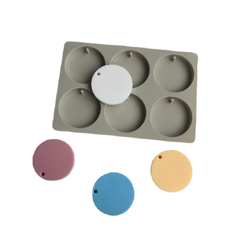 Barkácsolás agyag aromaterápiás tabletták szilikon formák 6 lyukas kézműves függő díszek viasz formák kör alakú szappan gyertya formák kiegészítők
