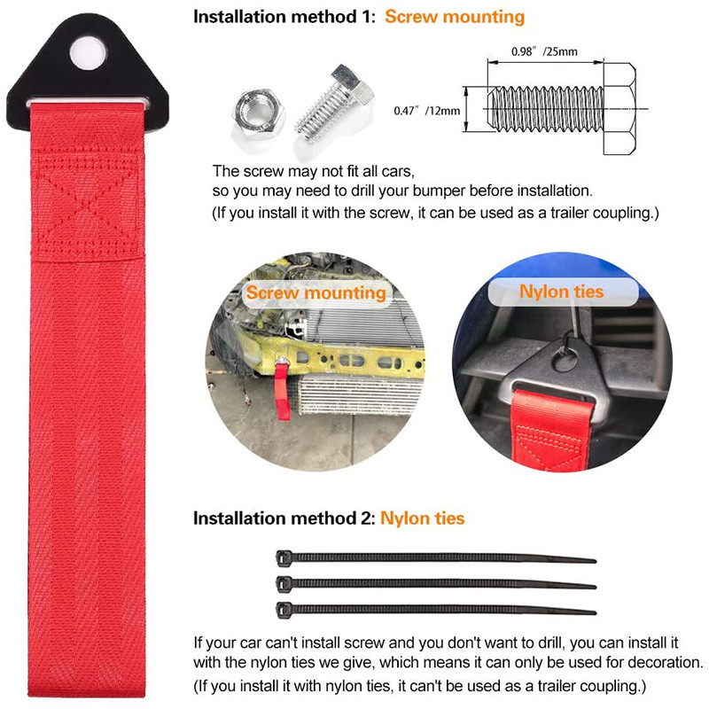 Nagy szilárdságú autós nylon vonószíj Autó vontatókötelek Utánfutó kötelek Lökhárító Utánfutó Max. 2 tonna vonószíj anyával Auto tartozékok