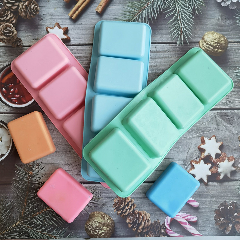 4 üreges szilikon forma szappankészítéshez 3D sima szappanforma, téglalap, barkácsolás, kézzel készített szappanforma tálca