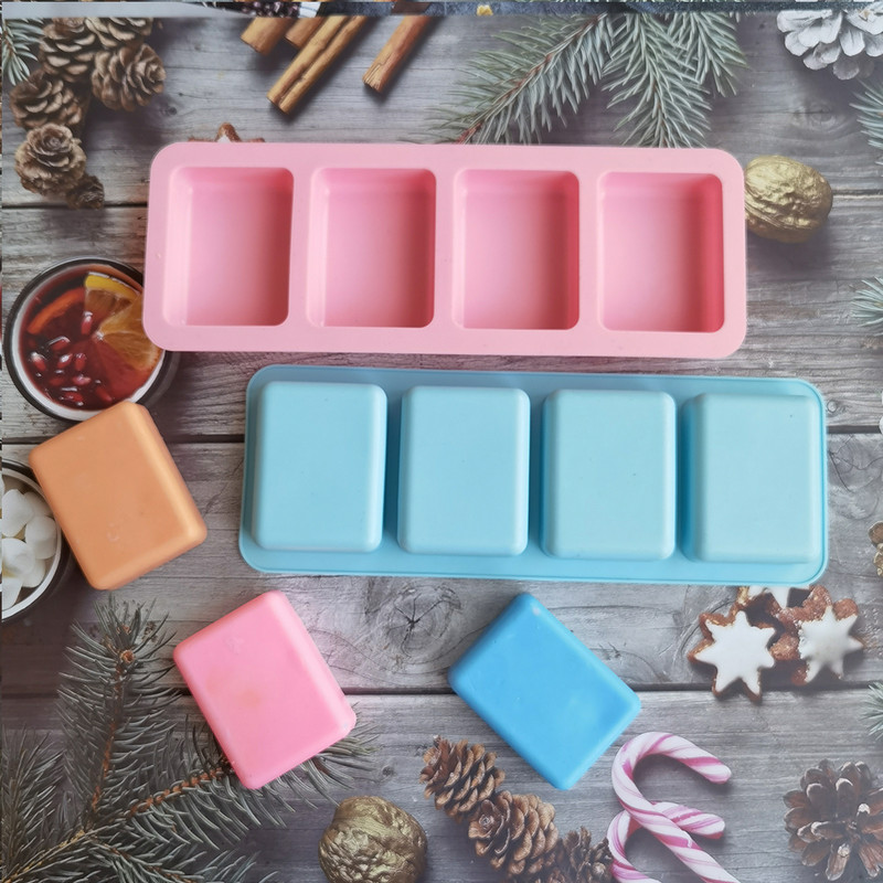 4 üreges szilikon forma szappankészítéshez 3D sima szappanforma, téglalap, barkácsolás, kézzel készített szappanforma tálca