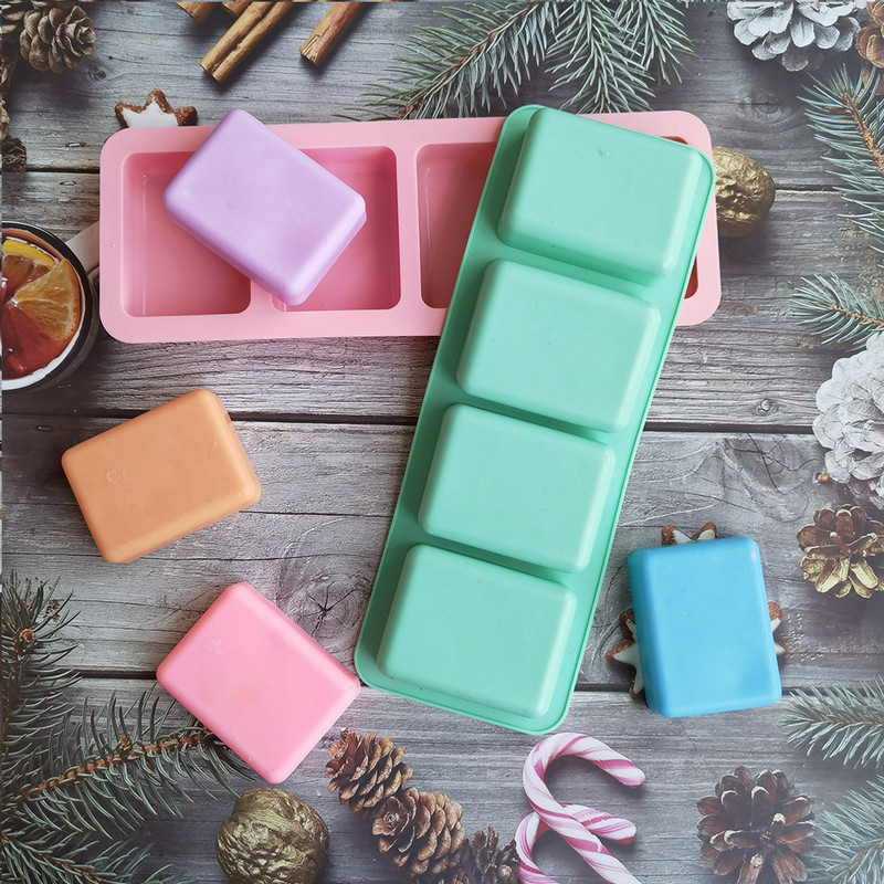 4 üreges szilikon forma szappankészítéshez 3D sima szappanforma, téglalap, barkácsolás, kézzel készített szappanforma tálca