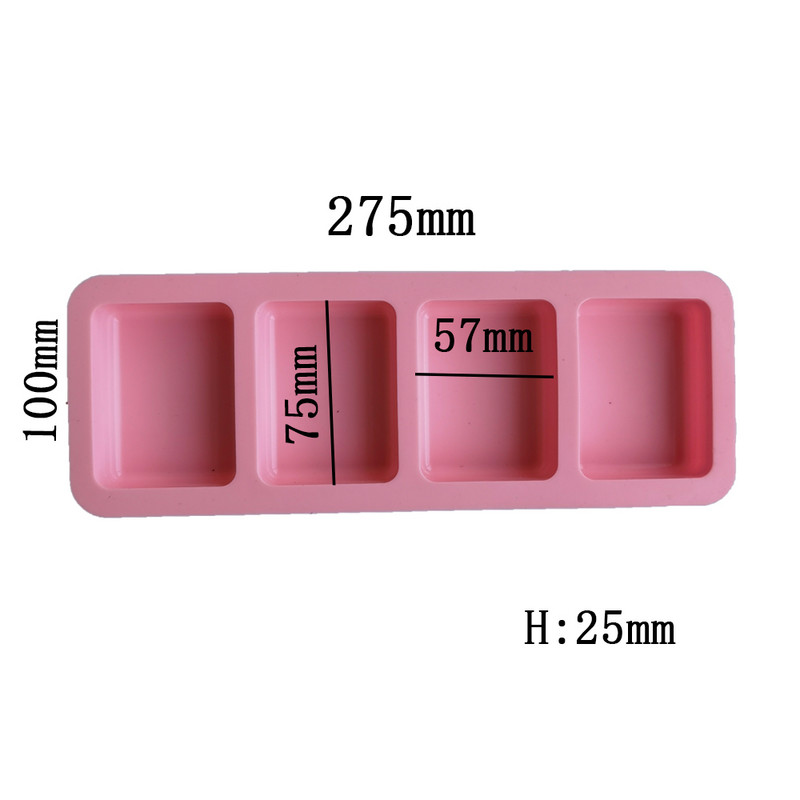 4 üreges szilikon forma szappankészítéshez 3D sima szappanforma, téglalap, barkácsolás, kézzel készített szappanforma tálca