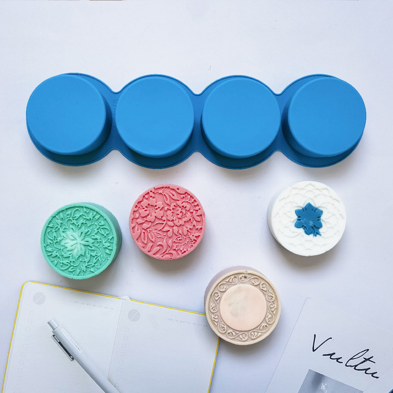 3D, kézzel készített szilikon szappanformák 4 virágtípusú rúd formakészítő szerszámok, kézzel készített barkács, kör alakú szappanok gyanta kézműves