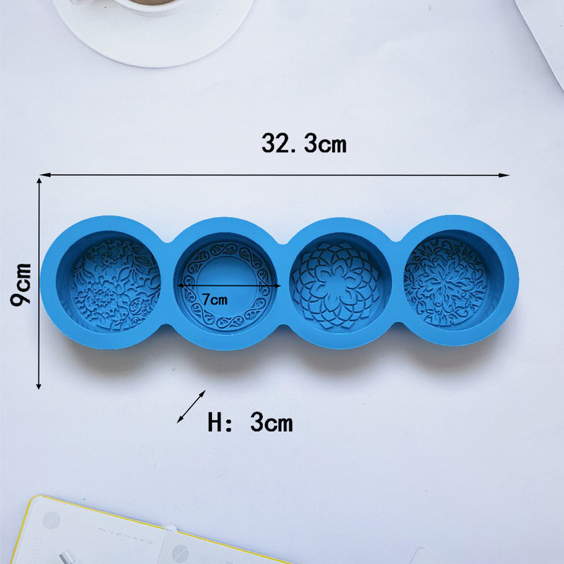 3D, kézzel készített szilikon szappanformák 4 virágtípusú rúd formakészítő szerszámok, kézzel készített barkács, kör alakú szappanok gyanta kézműves