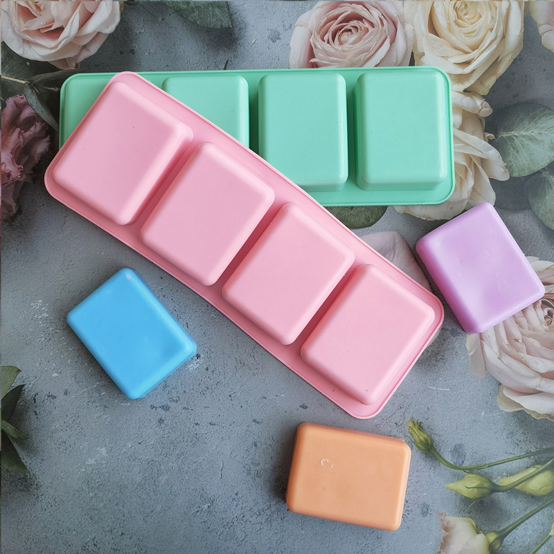 4 üreges négyzet alakú szappanforma szilikon forma szappankészítéshez 3D barkácsolás kézzel készített dekoráció viasz gyertya tortatálca eszközök