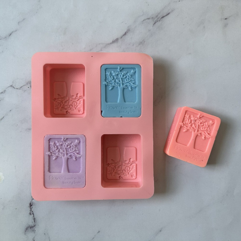 Szilikon szappan forma DIY kézzel készített kézműves 3D szappan forma szilikon fa alakú téglalap alakú 4 boldogságfa szappanforma szappankészítéshez