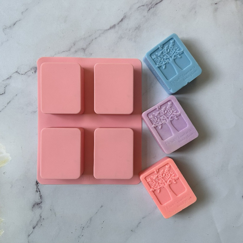 Szilikon szappan forma DIY kézzel készített kézműves 3D szappan forma szilikon fa alakú téglalap alakú 4 boldogságfa szappanforma szappankészítéshez