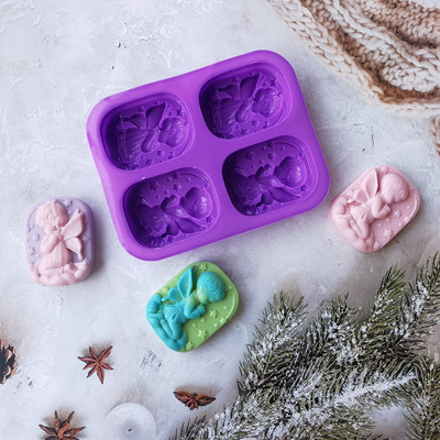 4 üreges angyal szilikon kézzel készített szappanforma Tortaforma DIY aromaterápiás gipszforma illóolajos szappanforma