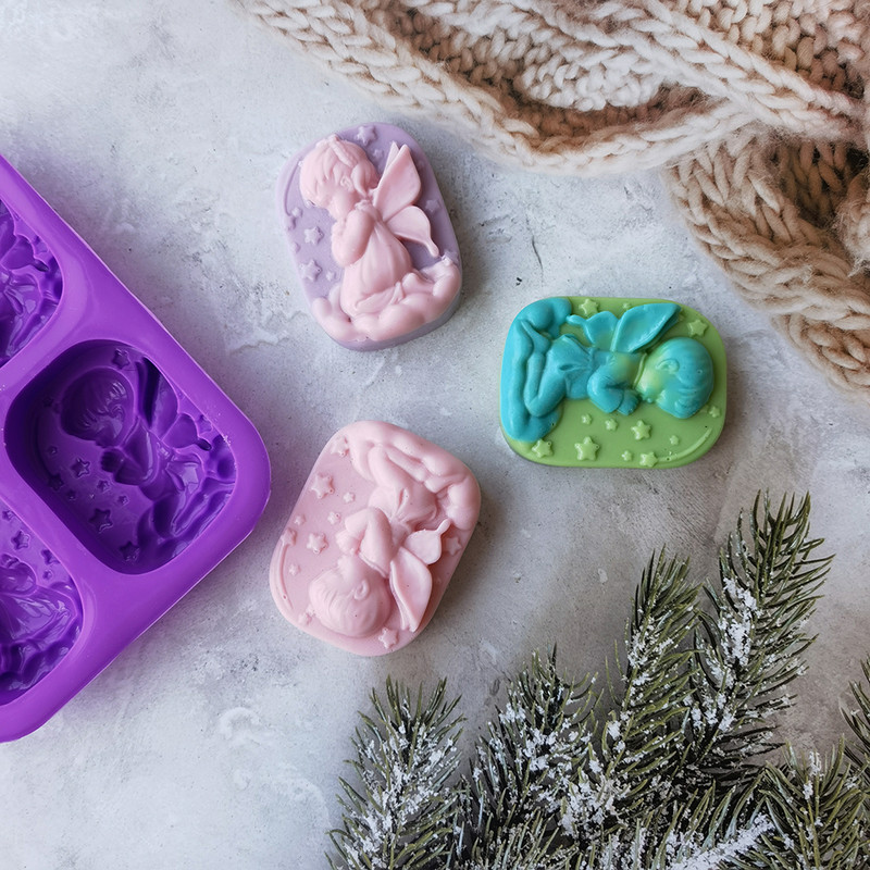 4 üreges angyal szilikon kézzel készített szappanforma Tortaforma DIY aromaterápiás gipszforma illóolajos szappanforma