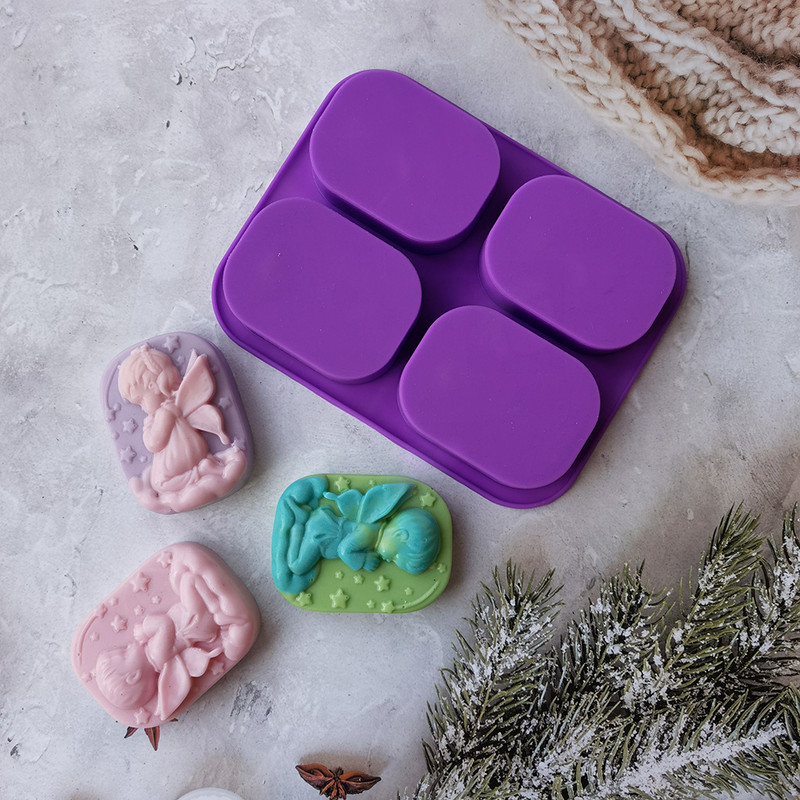 4 üreges angyal szilikon kézzel készített szappanforma Tortaforma DIY aromaterápiás gipszforma illóolajos szappanforma