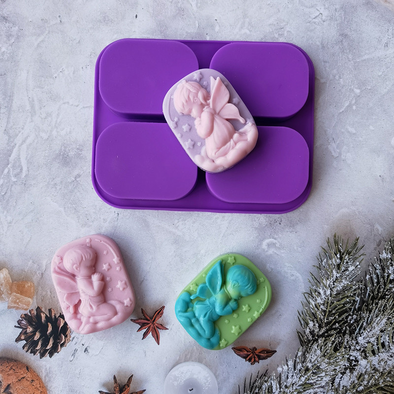 4 üreges angyal szilikon kézzel készített szappanforma Tortaforma DIY aromaterápiás gipszforma illóolajos szappanforma