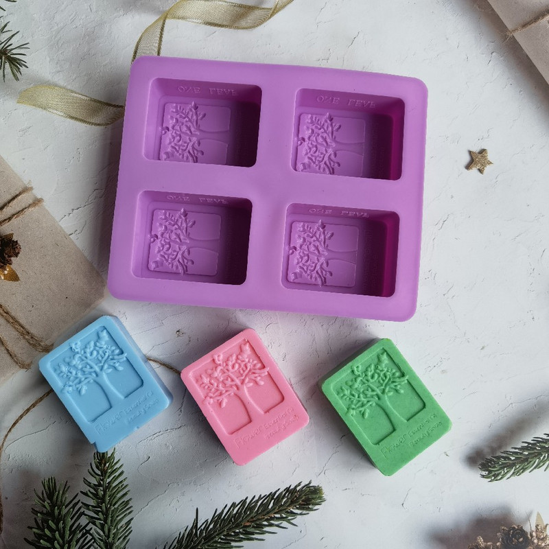 4 üreges téglalap életfa szilikon szappanforma barkácsolás kézműves tortaforma kézzel készített szilikon formák szappangyertyás sütőeszközökhöz