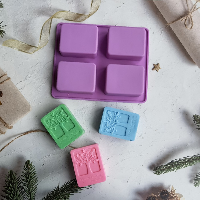 4 üreges téglalap életfa szilikon szappanforma barkácsolás kézműves tortaforma kézzel készített szilikon formák szappangyertyás sütőeszközökhöz