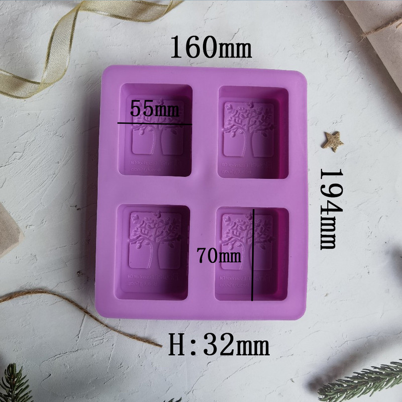 4 üreges téglalap életfa szilikon szappanforma barkácsolás kézműves tortaforma kézzel készített szilikon formák szappangyertyás sütőeszközökhöz