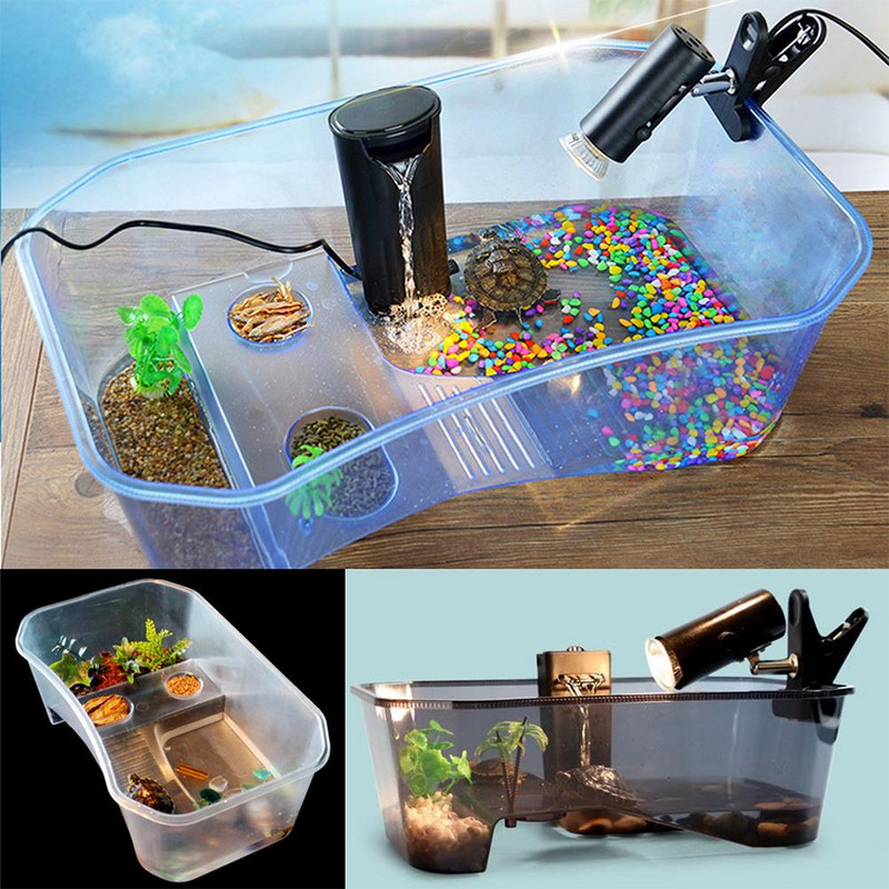 [ Kész készlet ] Hüllőteknős teknős Vivarium Box akváriumi tartály sütkérező rámpával (tartozékok nélkül)