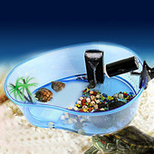 Plastikinis roplių terariumas Mažų vėžlių tankai Akvariumas Basking sala su rampa ir žaliu augalu Puiki dovana vaikams