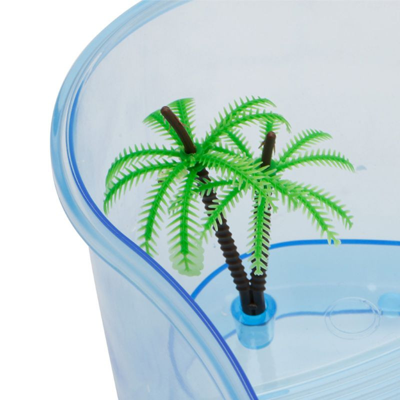 Műanyag hüllőterrárium kis teknősök tartályai Akvárium Basking-sziget rámpával és zöld növényekkel Nagyszerű ajándék gyerekeknek